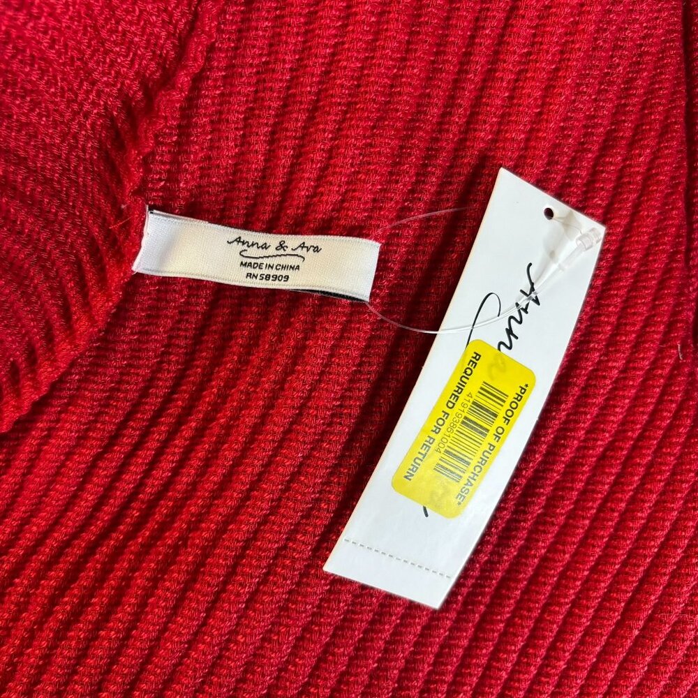 Anna & Ava Red Ribbed Knit Scarf Lightweight Polyester Wrap Soft Stretch NEW - Picture 3 of 5
